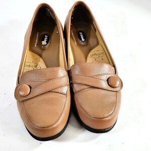 Dr Scholls Women Flat Leather Shoes Tan Casual Slip-ons Size 7.5M